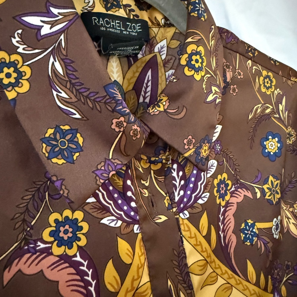 Rachel Zoe Yellow and Brown Floral Button Down Shirt - Picture 2 of 8